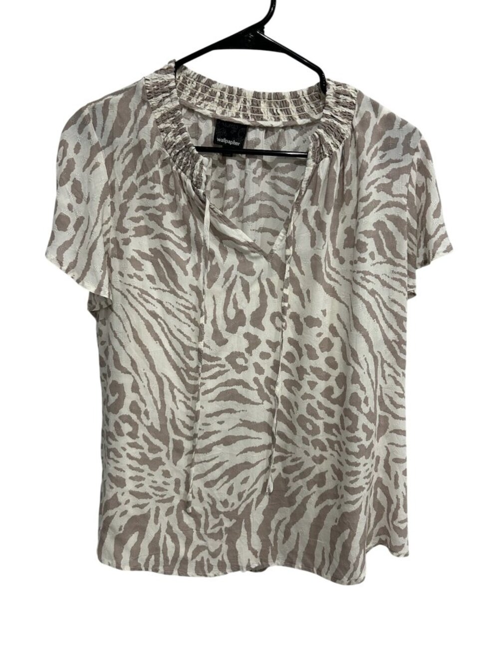 Wallpapher Women's Animal Print Smocked Neck Blouse Size Large MobWife Glam